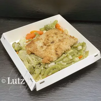Escalope de porc panée et jardinière de légumes